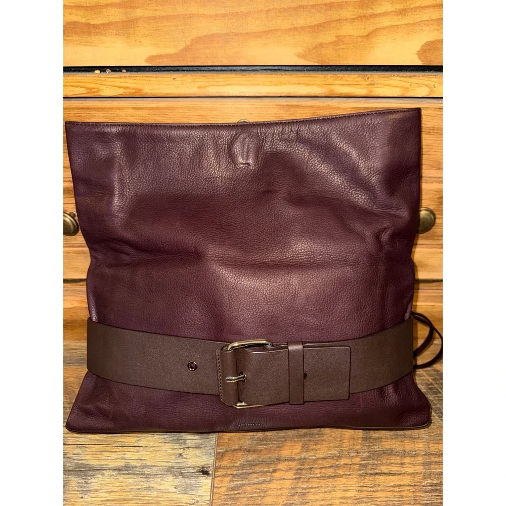 AllSaints Zoku Leather Clutch Bag Oxblood Burgundy Buckle Hand Strap WB066L